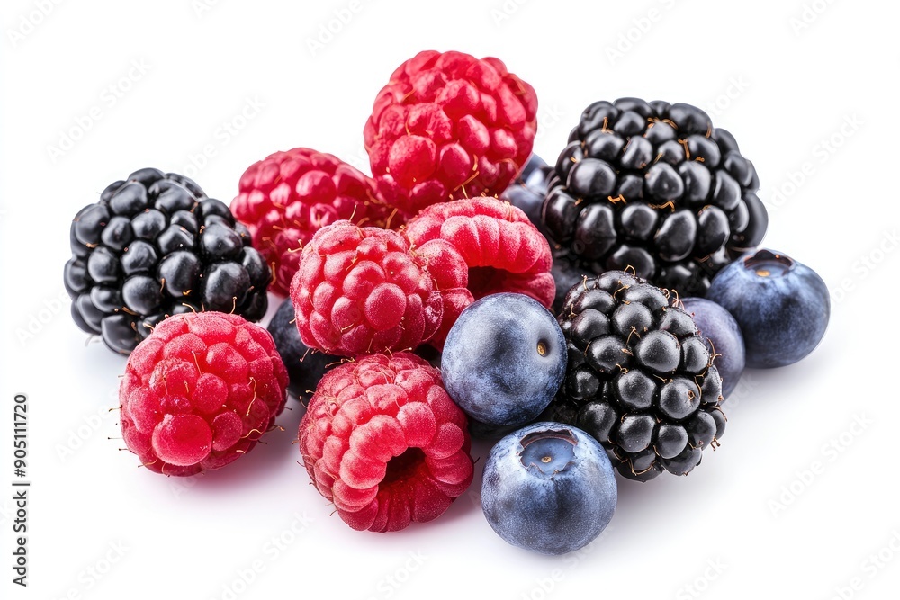 wild berries mix, raspberry, blueberries, blackberries isolated on white background, full depth of field , ai wild berries mix, raspberry, blueberries, blackberries isolated on white background, full depth of field , ai
