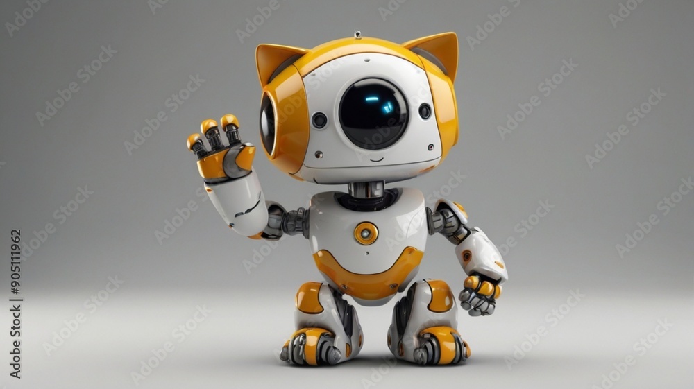 Cyborg cat robot artificial intelligence waving its hand Cyborg cat robot artificial intelligence waving its hand