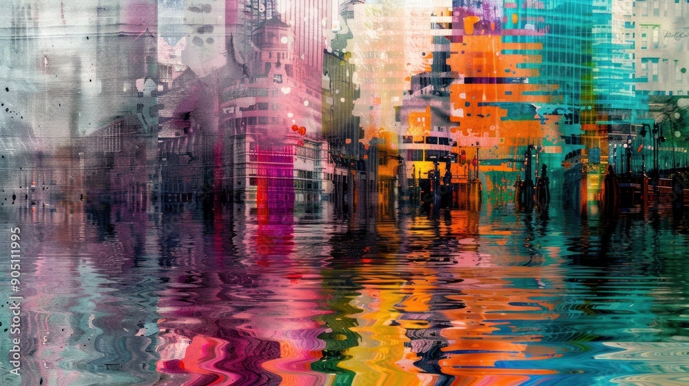 Obraz premium Abstract Cityscape with Water Reflection
