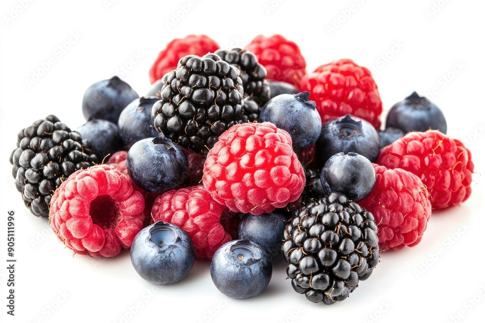 wild berries mix, raspberry, blueberries, blackberries isolated on white background, full depth of field , ai wild berries mix, raspberry, blueberries, blackberries isolated on white background, full depth of field , ai