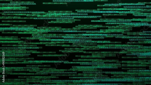 Abstract green binary code background. Cyber space, digital technology, big data and programming concept. Numbers zero and one displayed on computer screen. 4K video animation 3d rendering.