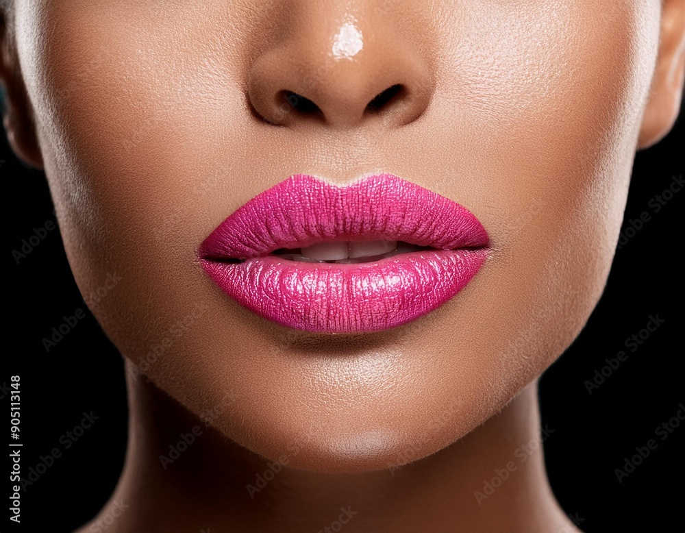 Radiant Beauty: Close-Up of Pink Glossy Lips Radiant Beauty: Close-Up of Pink Glossy Lips