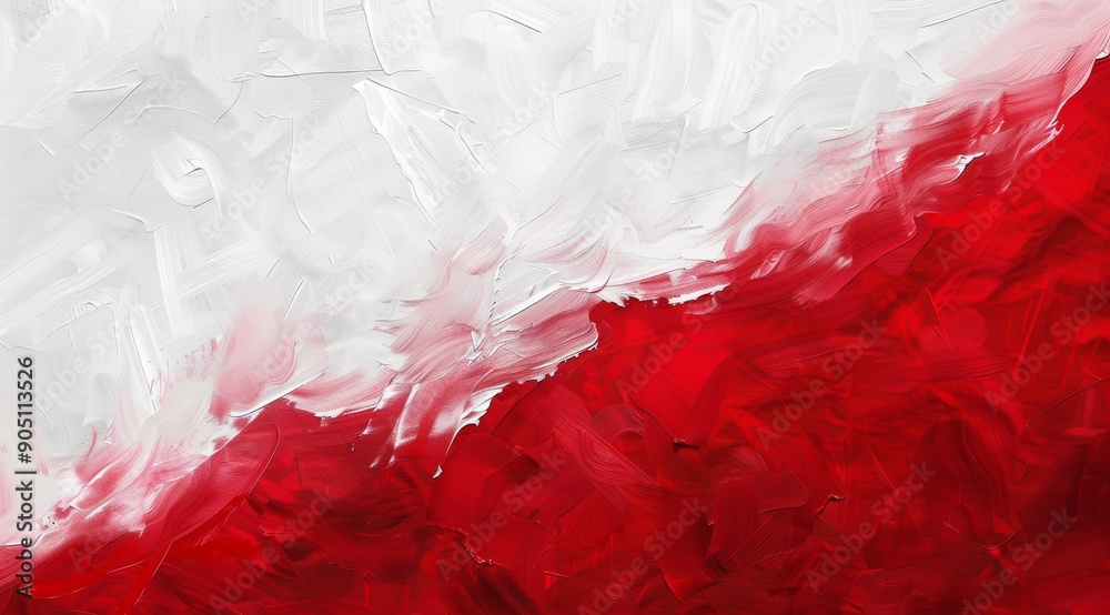 This piece of artwork features a captivating blend of red and white elements in an abstract design This piece of artwork features a captivating blend of red and white elements in an abstract design
