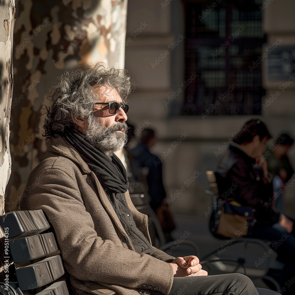 Obraz premium man sitting on the bench