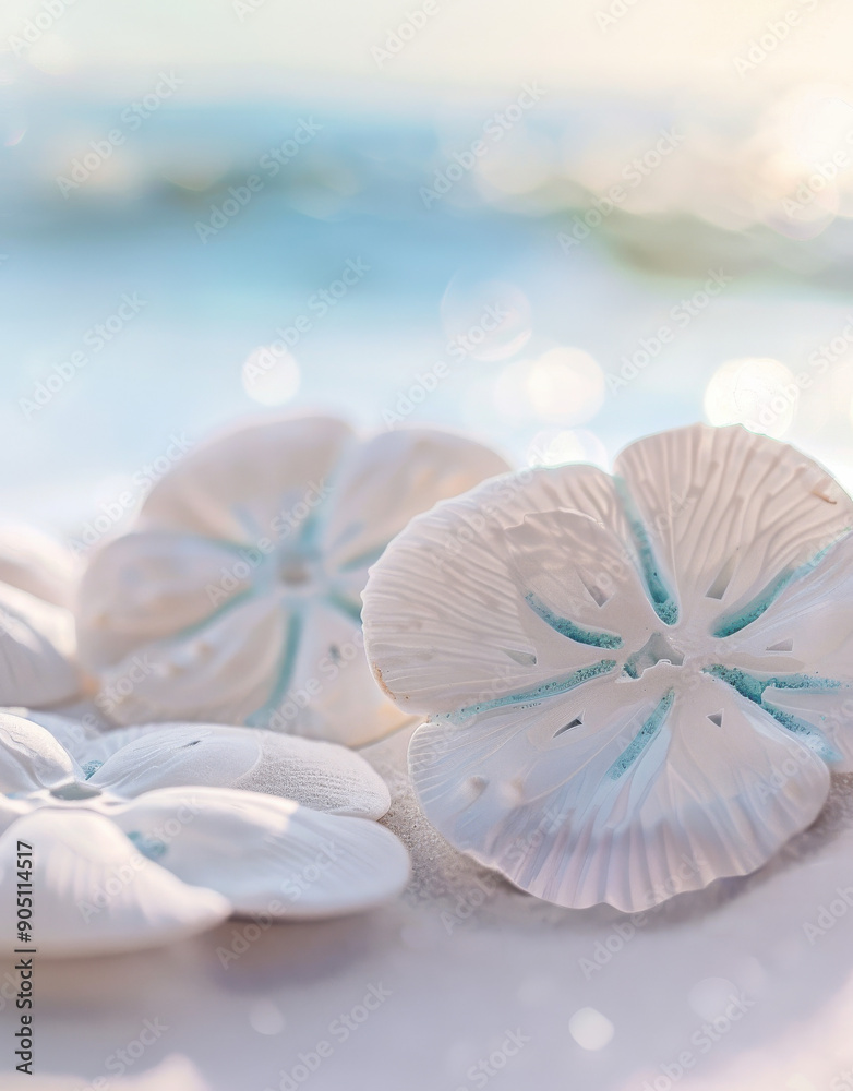 Closeup of White Sand Dollar with Light Blue Accents Closeup of White Sand Dollar with Light Blue Accents
