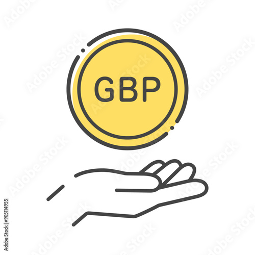 GBPの文字が入ったコインと人の手のシンプルなアイコン- 英ポンド･外貨のイメージ