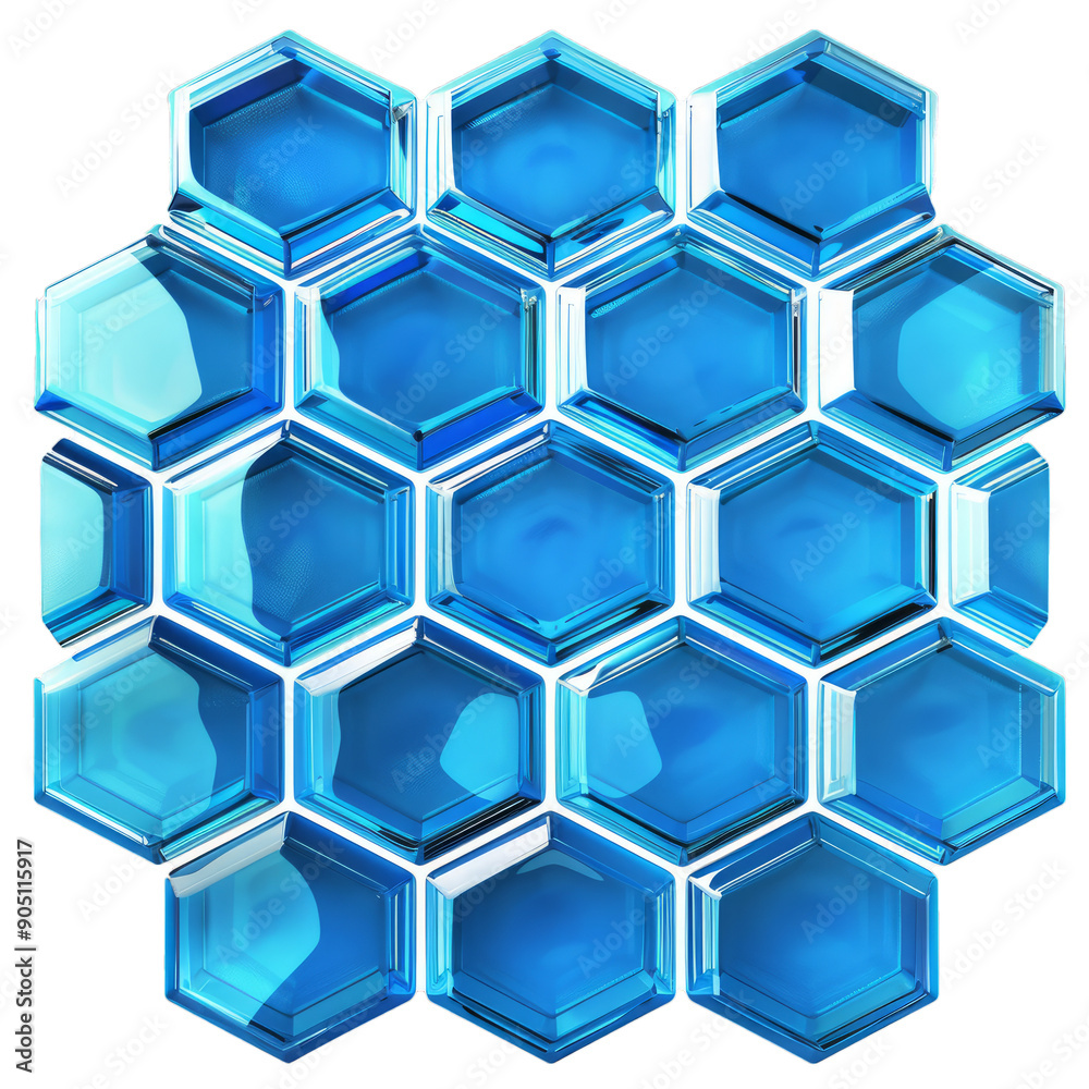Abstract background of blue glass hexagons forming a honeycomb pattern Abstract background of blue glass hexagons forming a honeycomb pattern