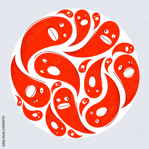 Ghosts round composition in a circle vector design illustration, horror and fear theme concept, phobia of paranormal, dead spirits.