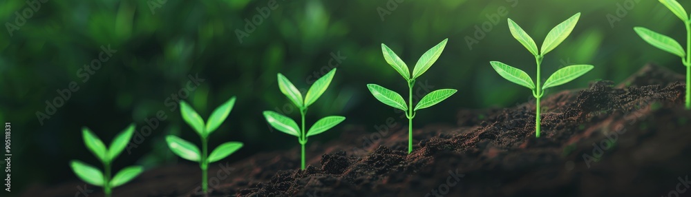 A serene image of young green plants growing in dark soil, symbolizing nature's resilience and the beauty of new beginnings.