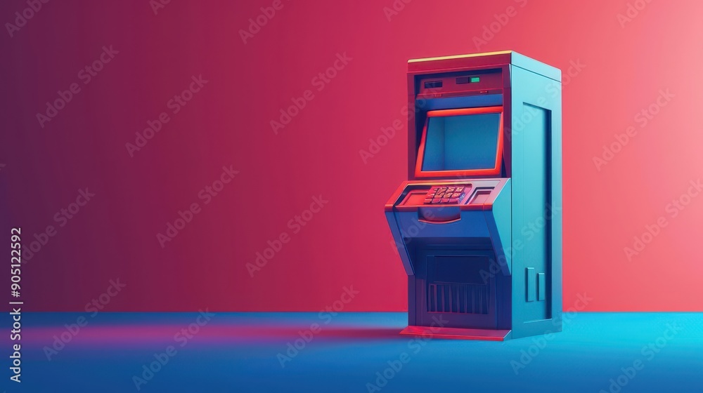 Banking innovation, ATM machine, 3D illustration, modern finance concept, copy space,