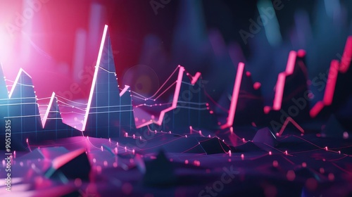 Economic downturn, broken graph, 3D illustration, recession concept, copy space,