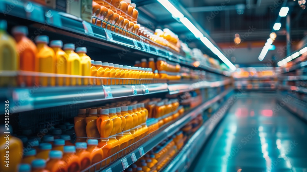 Juice Bottles on Supermarket Shelves Juice Bottles on Supermarket Shelves