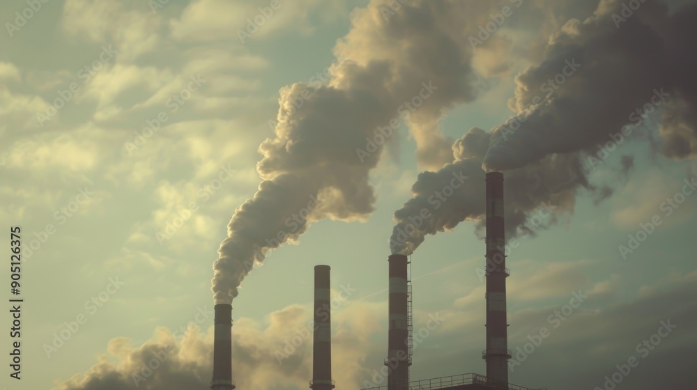Industrial chimneys with smoke against the sky Industrial chimneys with smoke against the sky