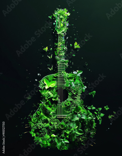 Green Guitar Made of Various Plants