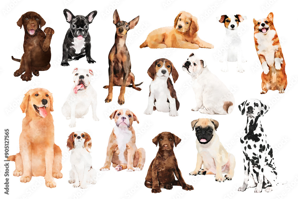 Dog png stickers, watercolor illustration set, transparent background Dog png stickers, watercolor illustration set, transparent background