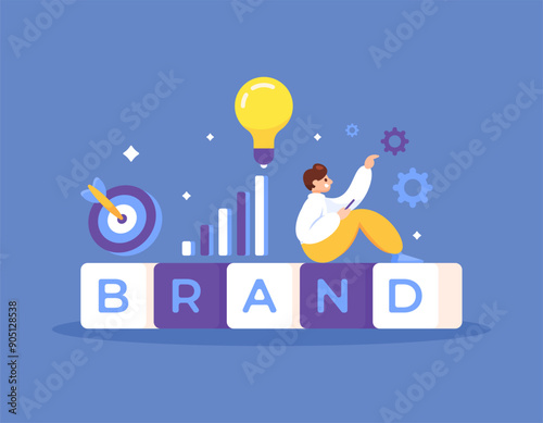 personal branding concept. Branding strategy and creating brand identity. illustration of a man trying to create a strategy in forming his own self-image. business and efforts. flat style design
