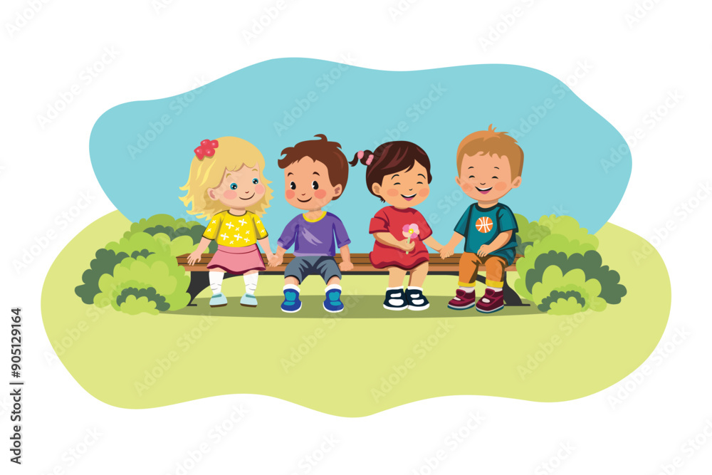 Happy smiling children holding hands, vector illustration Happy smiling children holding hands, vector illustration