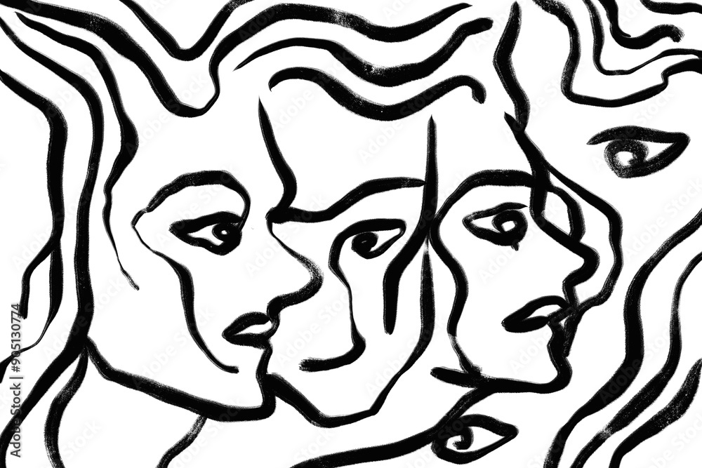 Png abstract women face background, black design, transparent background Png abstract women face background, black design, transparent background