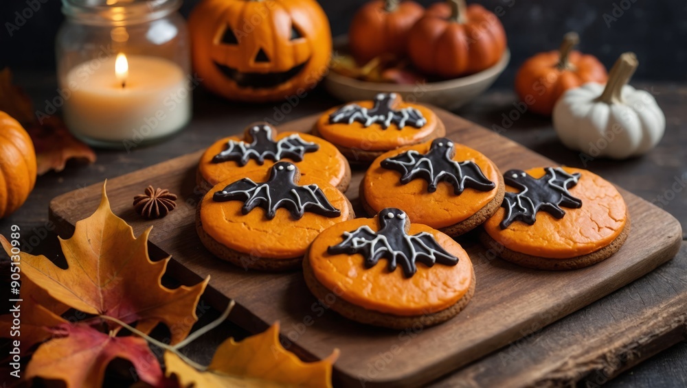 Halloween cake pumpkins, table decorated Halloween cake pumpkins, table decorated