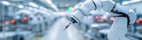 Automated robotic arm in a modern manufacturing facility, showcasing precision and efficiency in industrial processes. photo