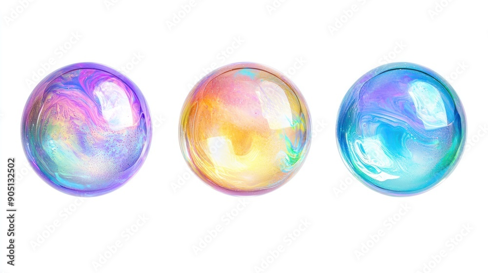 Three Spheres with Swirling, Multicolored Liquid Inside Three Spheres with Swirling, Multicolored Liquid Inside