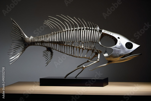 Metallic fish skeleton figu...