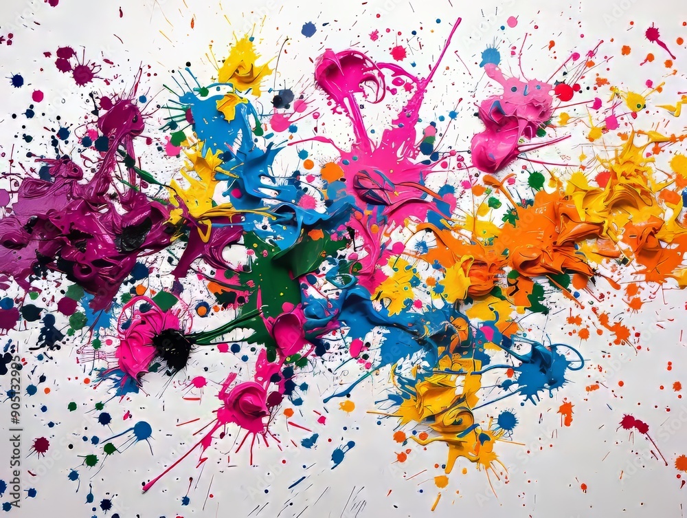 Fototapeta premium Colorful splatter paint fan art, vector style, high contrast, expressive brushstrokes, contemporary art, sharp lines