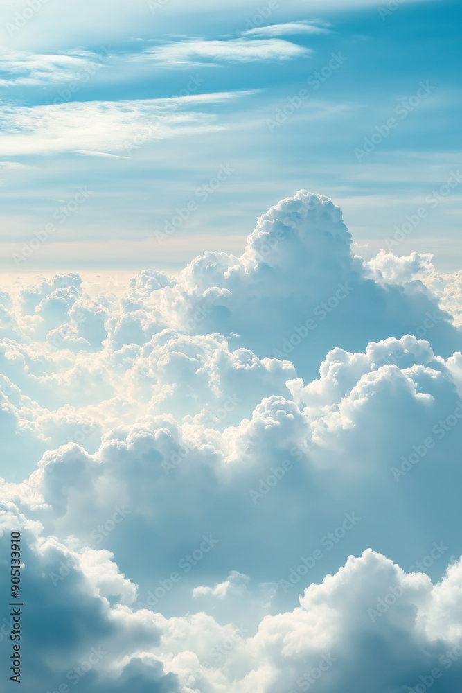 The sky is filled with fluffy white clouds, creating a serene and peaceful atmosphere. The blue sky serves as a beautiful backdrop for the clouds, making the scene feel calm and tranquil The sky is filled with fluffy white clouds, creating a serene and peaceful atmosphere. The blue sky serves as a beautiful backdrop for the clouds, making the scene feel calm and tranquil