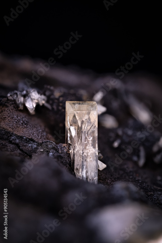 Adamite crystal. Specimen from Ojuela Mine, Mapimi, Durango, Mexico. macro photography detail texture background. close-up mineral crystal unpolished semi-precious gemstone

 photo