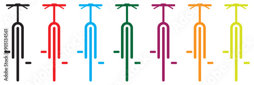 Bicycle icons set isolated on white background. Modern bicycle icon with pedal black and blue flat and line vector collection. Sport, travel, cycling, race, symbol for website and mobile app.
