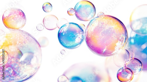 Bright and lively soap bubbles on a white background, perfect for energetic and cheerful designs.