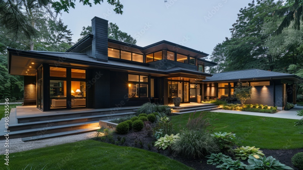 Architecture modern design, beautiful house, night scene Architecture modern design, beautiful house, night scene
