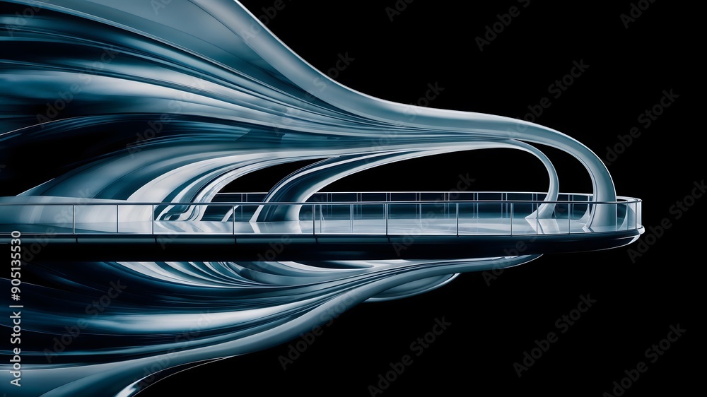 Obraz premium A balcony with a glass railing is suspended above a flowing, wave-like structure