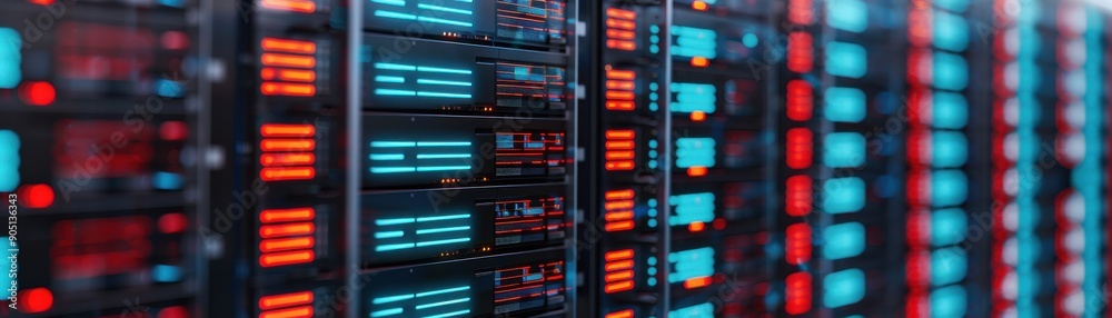 digital server technology with vibrant LED displays highlighting data storage and processing units. digital server technology with vibrant LED displays highlighting data storage and processing units.