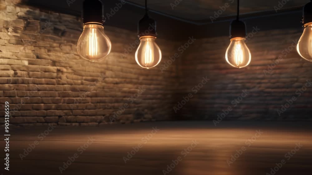 Edison lamps in an empty room with brick walls Edison lamps in an empty room with brick walls