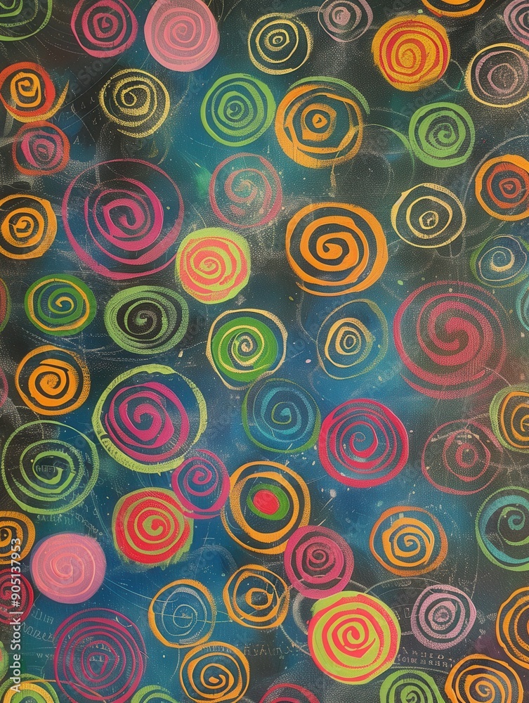 A chalkboard features vibrant spirals and abstract shapes, showcasing a burst of creativity and imagination during an art session. Generative AI A chalkboard features vibrant spirals and abstract shapes, showcasing a burst of creativity and imagination during an art session. Generative AI