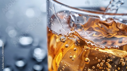 Close-up of carbonated drink with bubbles in a glass