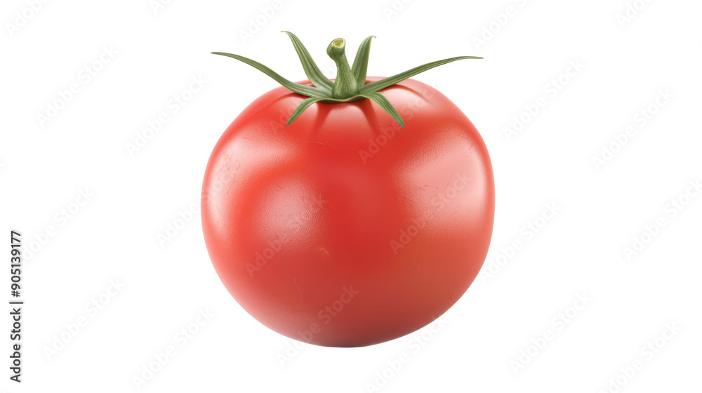 A red tomato is shown on a white background A red tomato is shown on a white background