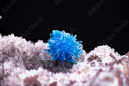 Photography Blue Cavansite mixed with some pentagonite crystals on white  Stilbite-Ca