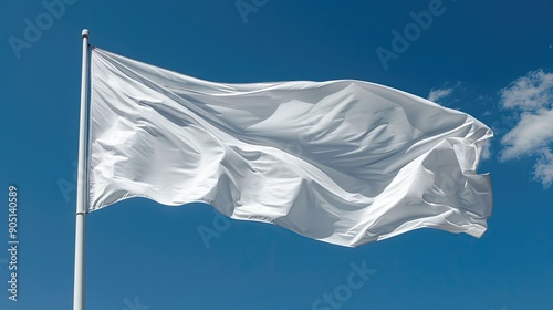 A white flag is flying in the sky