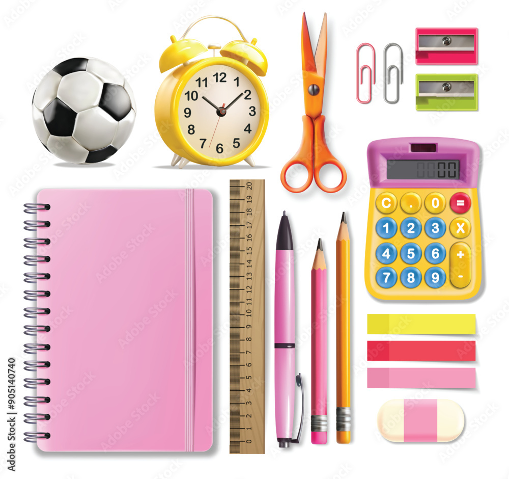 Realistic supplies isolated set, back to school background. Vector. Colorful school supplies, vector illustration. Stationery Realistic supplies isolated set, back to school background. Vector. Colorful school supplies, vector illustration. Stationery