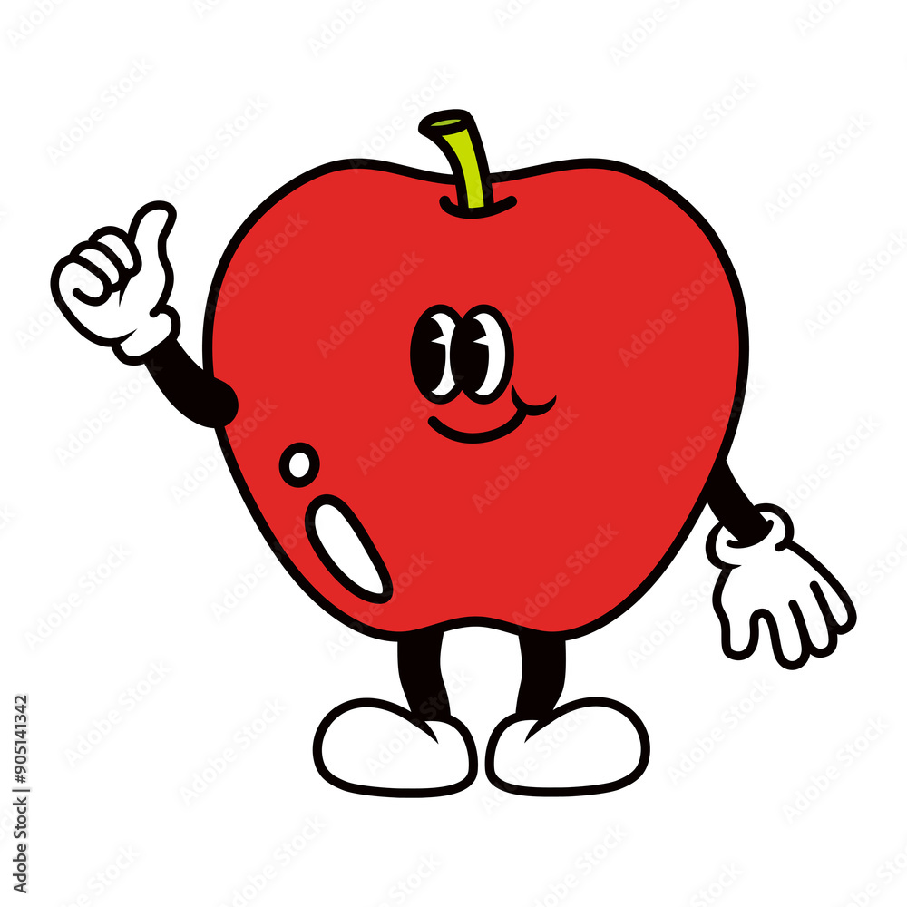 Retro thumbs up apple png, cartoon illustration, transparent background Retro thumbs up apple png, cartoon illustration, transparent background