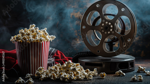 Cinema concept, popcorn, tikets photo