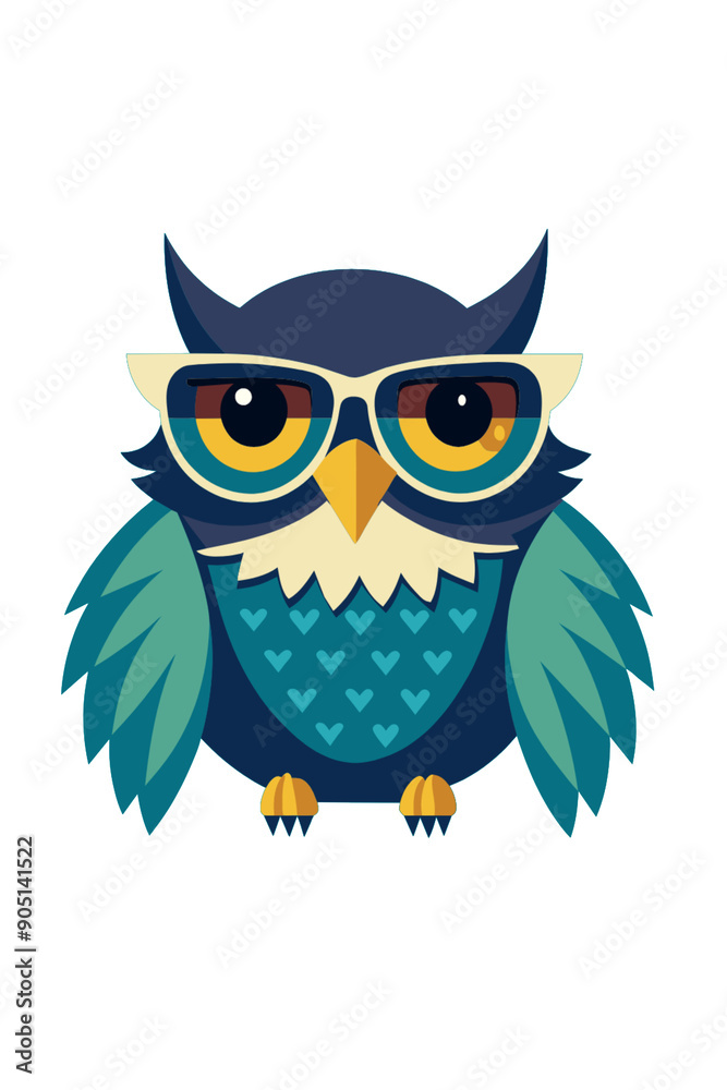 Naklejka premium Cute cartoon owl with glasses transparent background