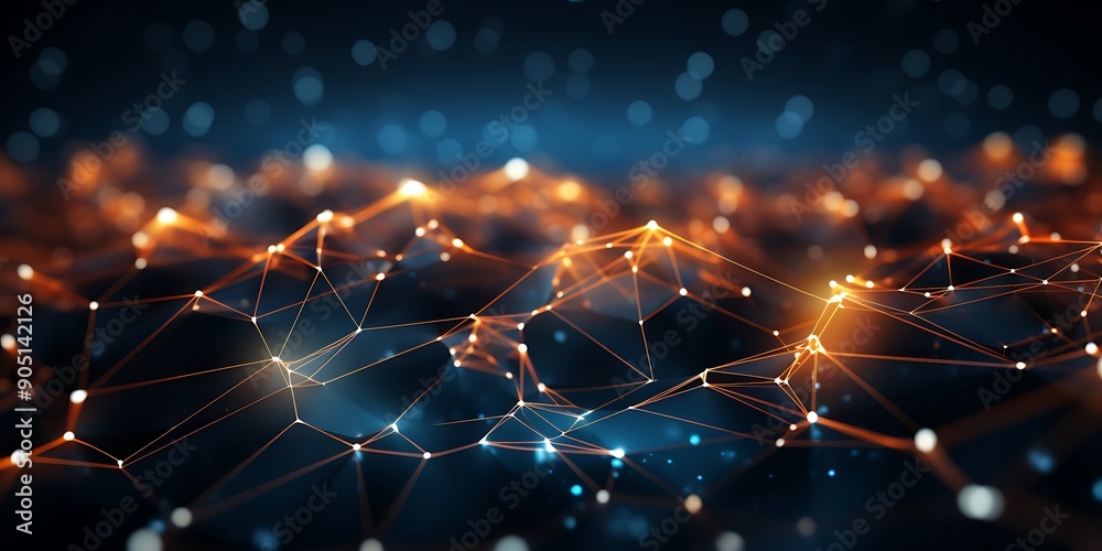Abstract background with glowing,connections and dots forming an abstract wavy pattern on a dark backdrop. Abstract background with glowing,connections and dots forming an abstract wavy pattern on a dark backdrop.