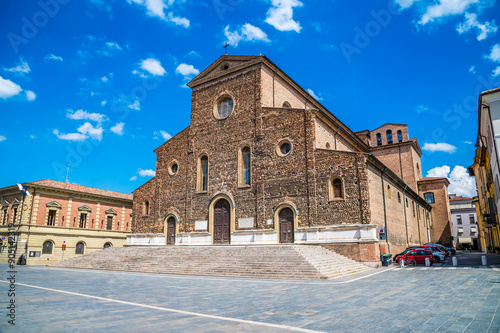 A view across the cathedral in Popolo square in Faenza, Italy  in summertime
