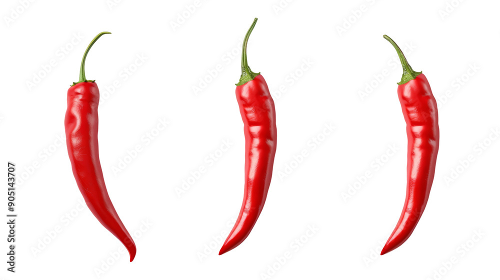 Three red peppers are shown in a row Three red peppers are shown in a row