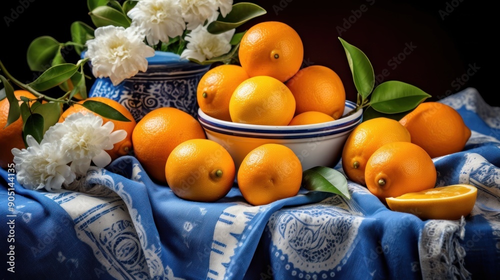 Still Life with Oranges and White Flowers
