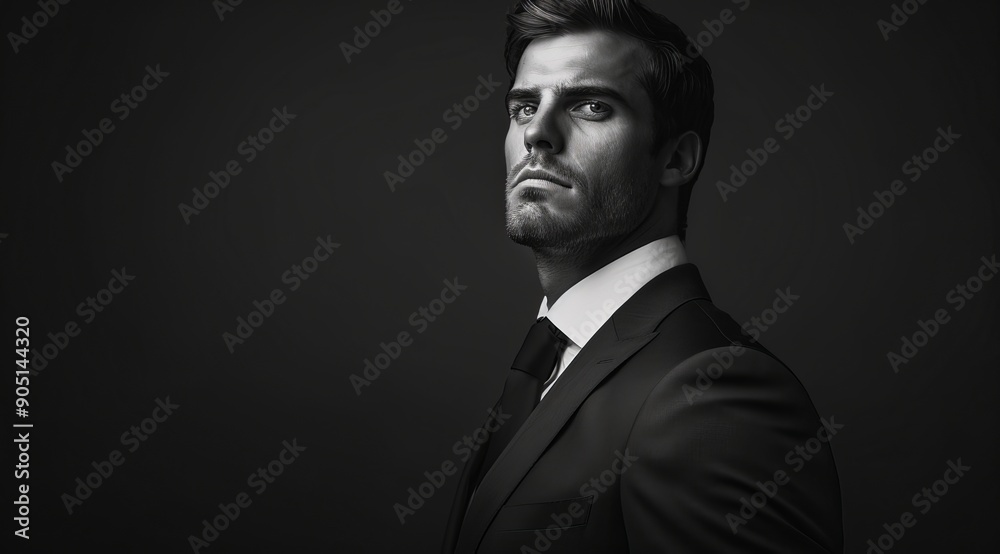 Stylish Man in Suit Posed Elegantly Against Dark Background Stylish Man in Suit Posed Elegantly Against Dark Background