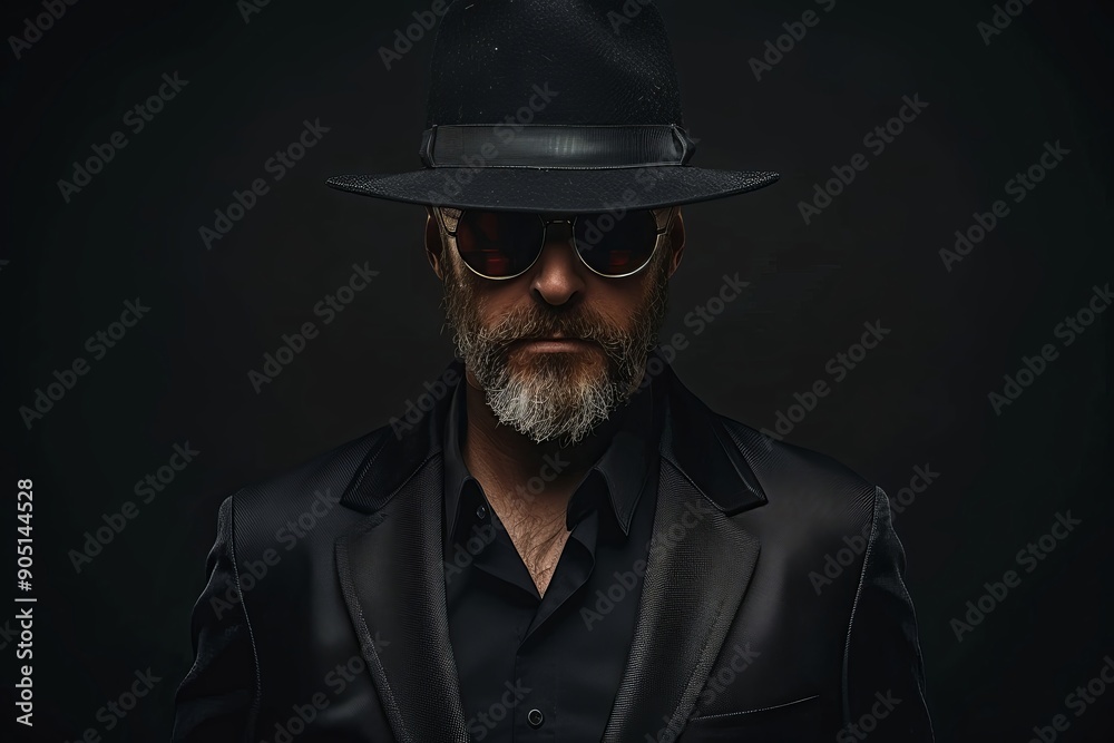 Mysterious Man in Black Suit and Hat Under Dramatic Lighting Mysterious Man in Black Suit and Hat Under Dramatic Lighting